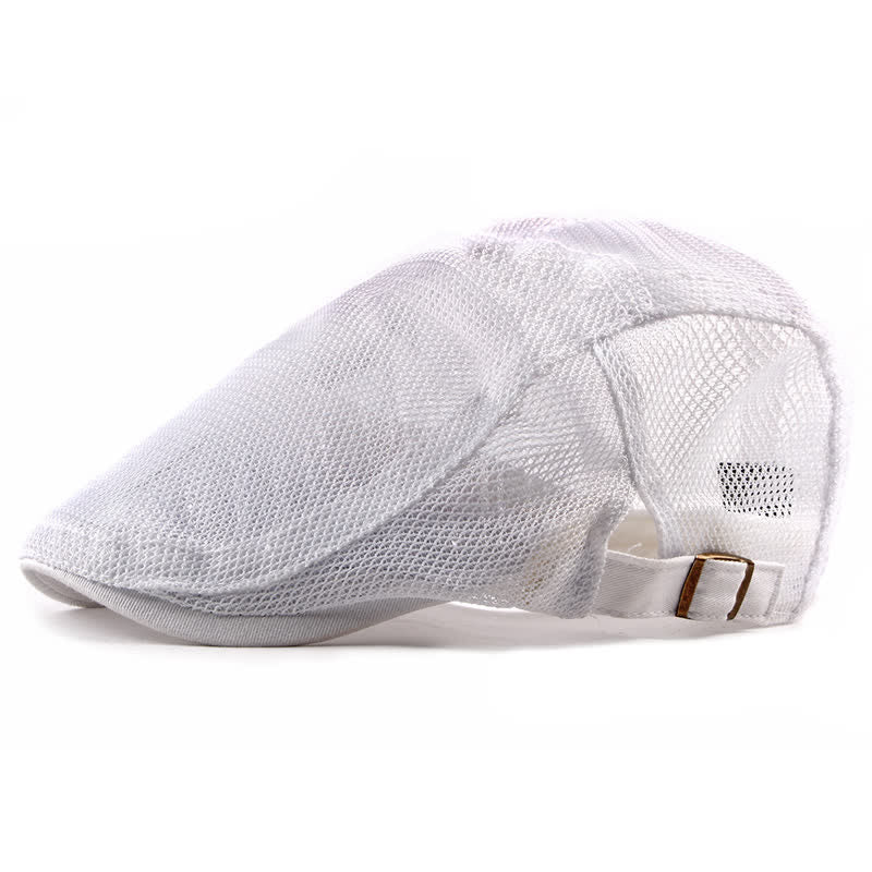 Breathable Sunhat Hollow Mesh Flat Cap Beret - White - Adjustable (about 21 5/8"-23 5/8") - image 7