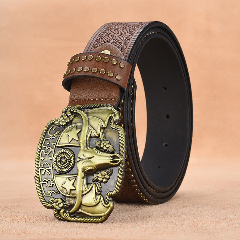 Men's Antique Longhorn Steer Rivet Leather Belt