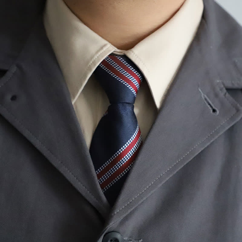 Men's Elegant Zipper Tie Paisley Striped Necktie - Navy & Red Striped - image 0