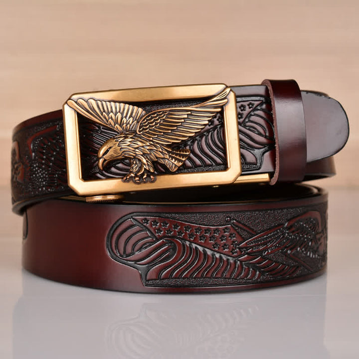 Men's Hollow Eagle Buckle Embossed Leather Belt