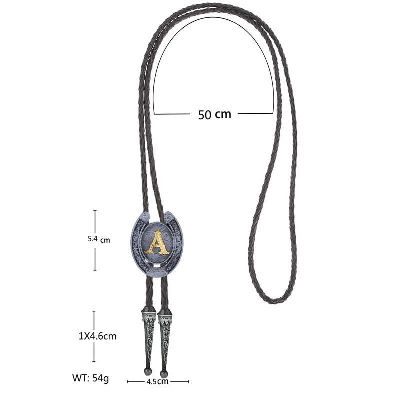 Modern Western Horseshoe Initial Letter A To Z Bolo Tie - image 3