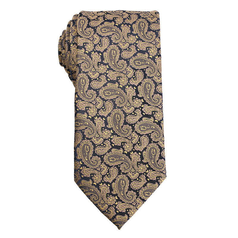 Men's Gold Orange Series Paisley Floral Necktie - Gold Paisley - image 2