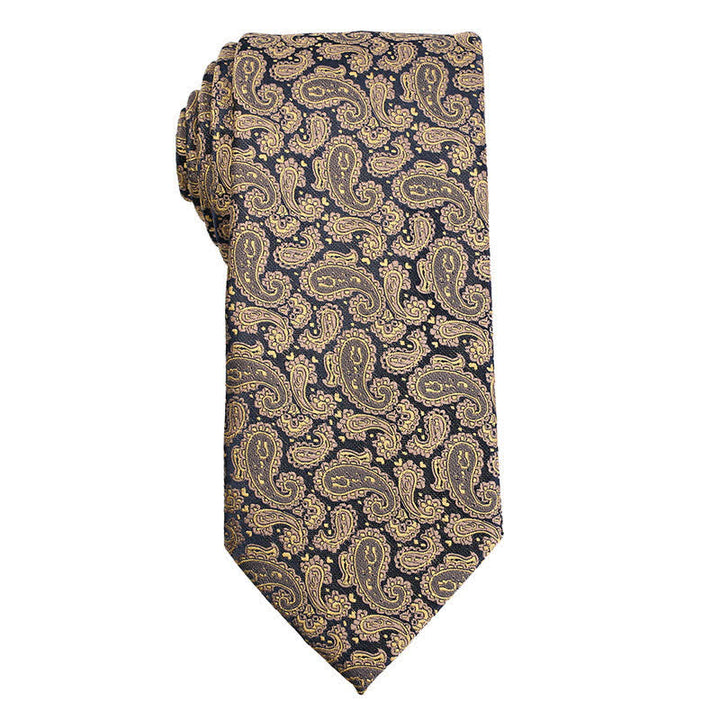 Men's Gold Orange Series Paisley Floral Necktie - Gold Paisley - image 2