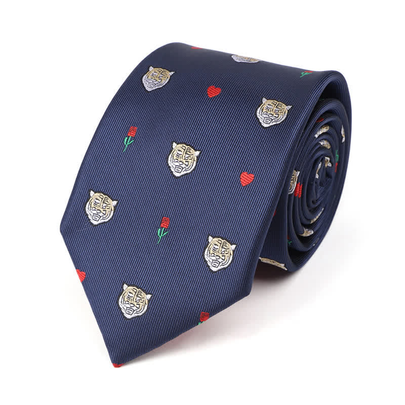 Men's Tiger Head Heart Rose Necktie