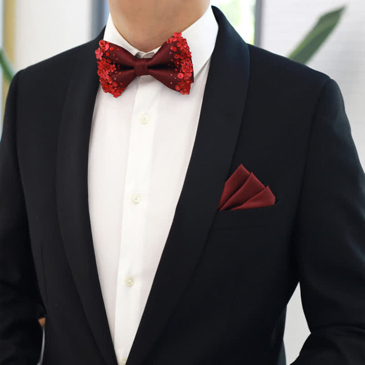 Men's Sequin Flourishing Bow Tie Pocket Square