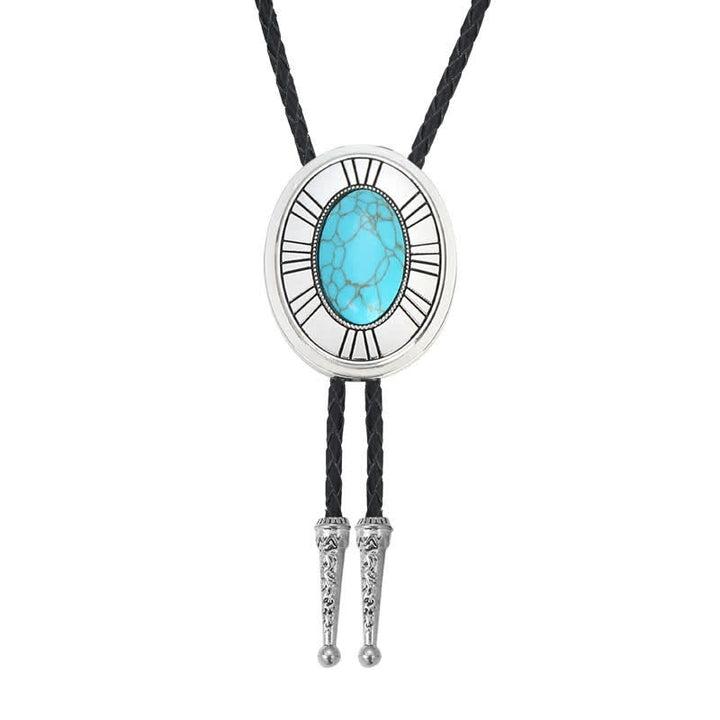 Oval Natural Agate Stone Medallion Bolo Tie