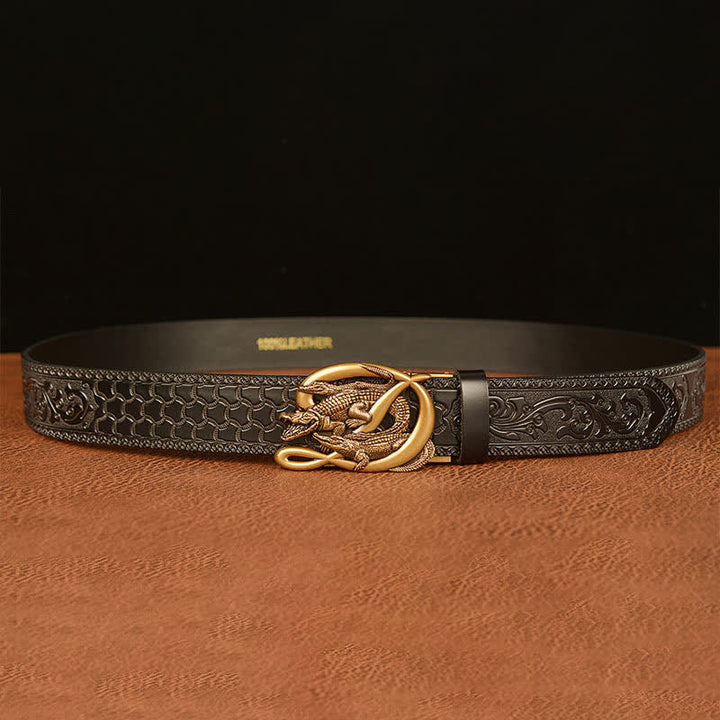 Men's Crocodile Buckle Embossing Leather Belt