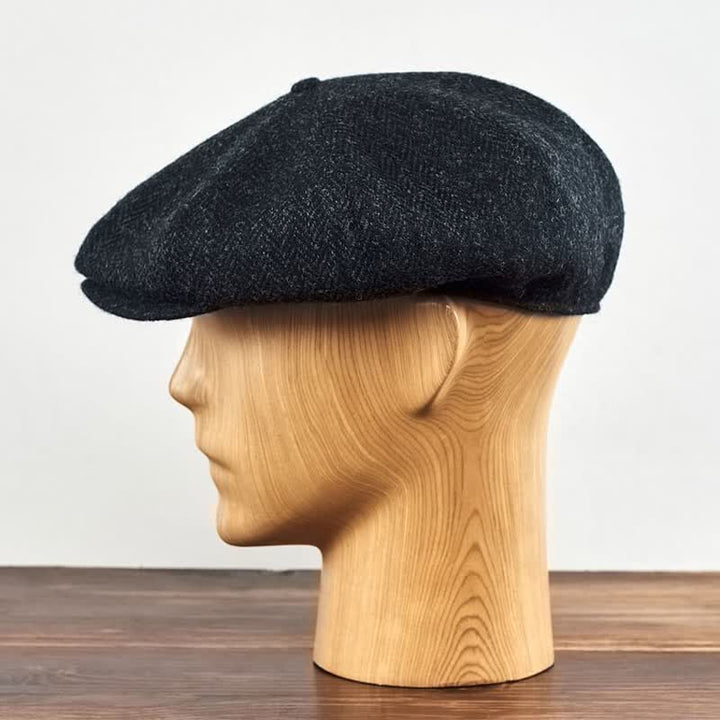 Classic Dark Gray Tweed Octagonal Beret Cap