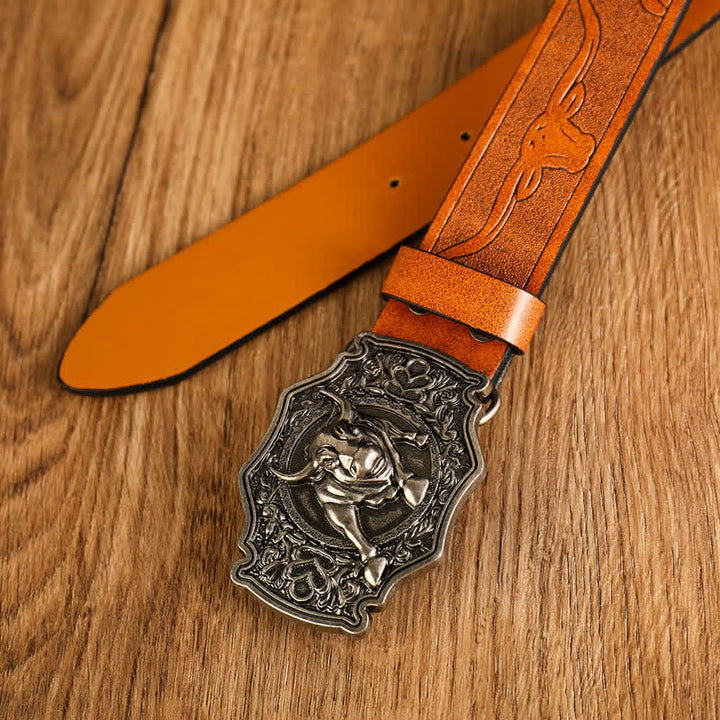 Men's Yak Matador Style Bull Buckle Leather Belt