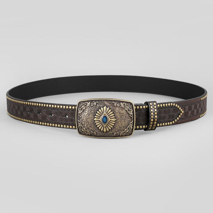 Men's Retro Flower Engraved Leather Belt