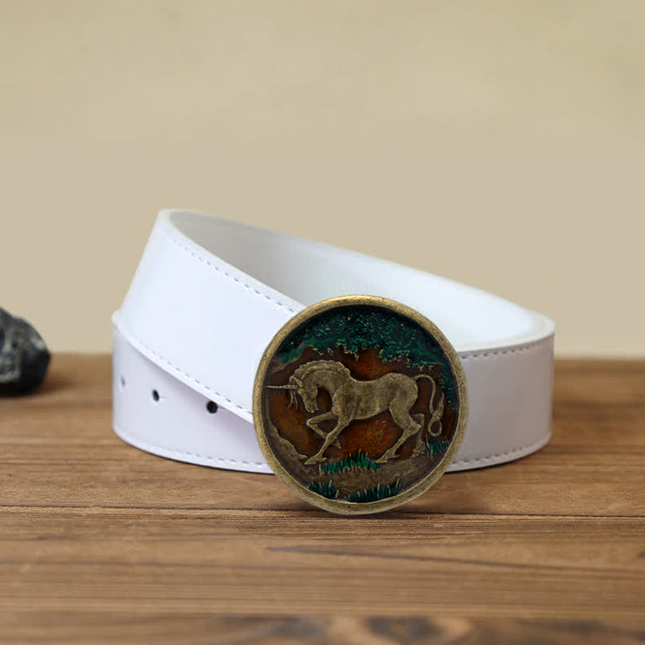 Men's DIY Mystical Unicorn Antique Bronze Buckle Leather Belt