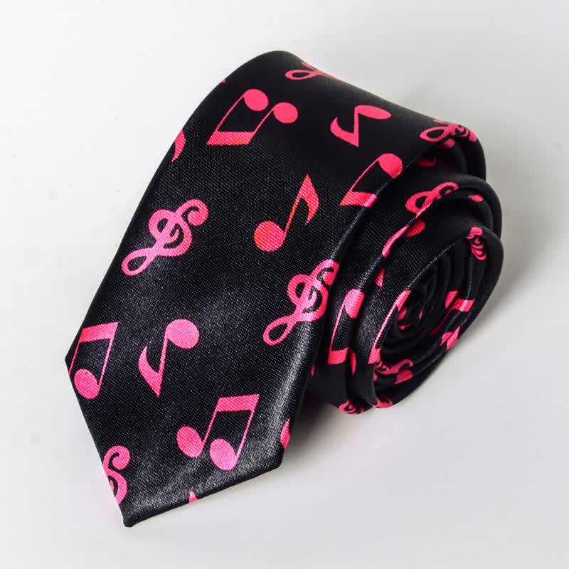 Men's Personality Piano Music Note Necktie - Black & Pink Note - image 15