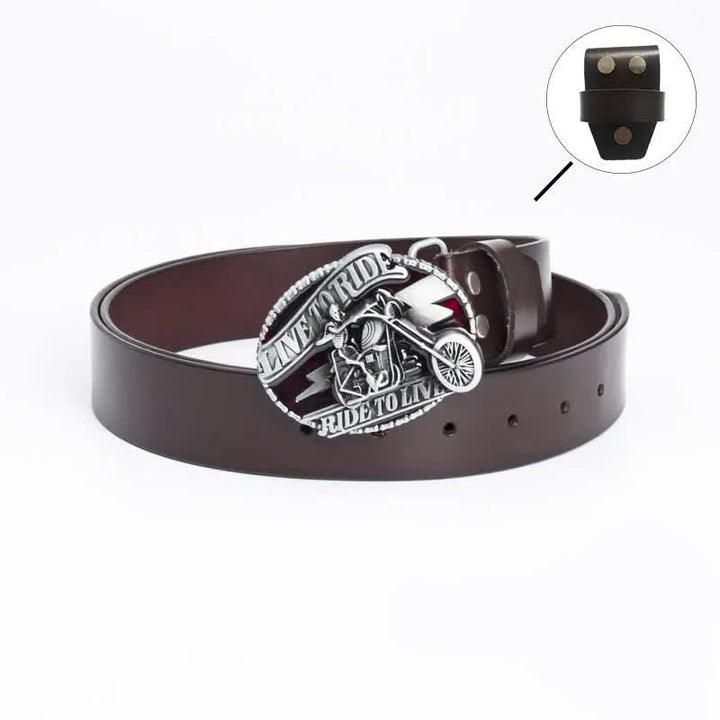 Men's Skeleton Motorcyclist Skull Leather Belt