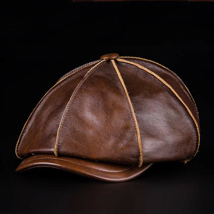 Literary Octagonal Genuine Leather Beret Cap