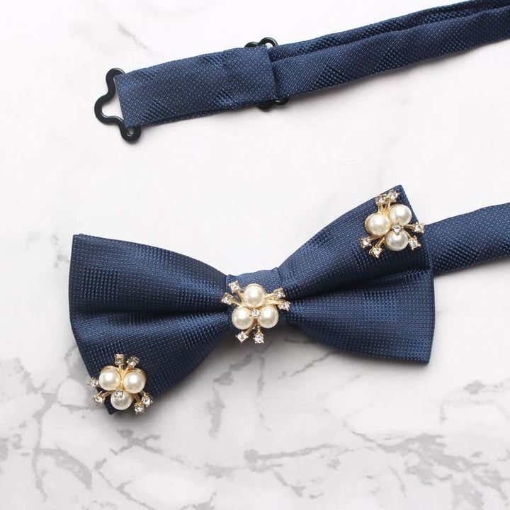 Men's Gold Leaves Pearl Floral Bow Tie