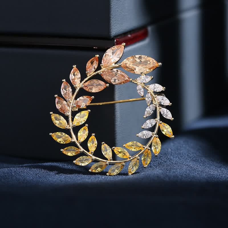 Women's Golden Wheat Leaves Zircon Brooch