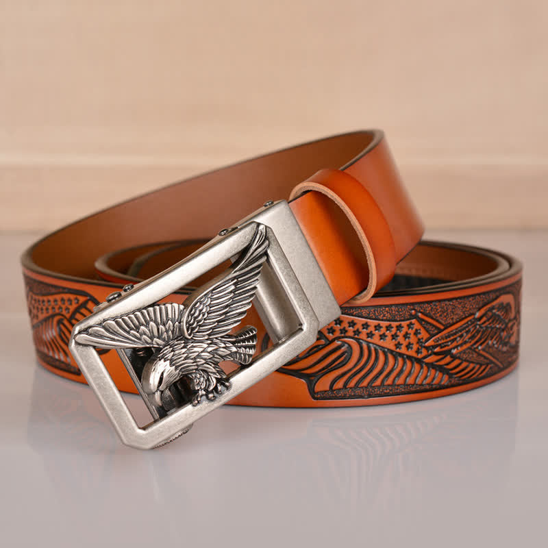 Men's Hollow Eagle Buckle Embossed Leather Belt