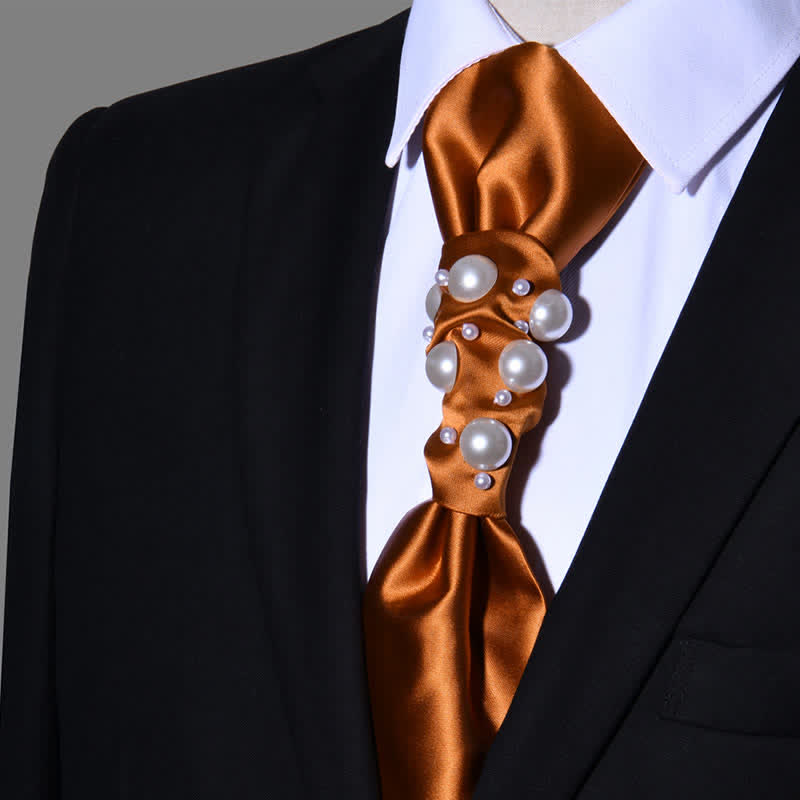 Men's Vintage Look Pearls Wedding Necktie - Orange - image 17