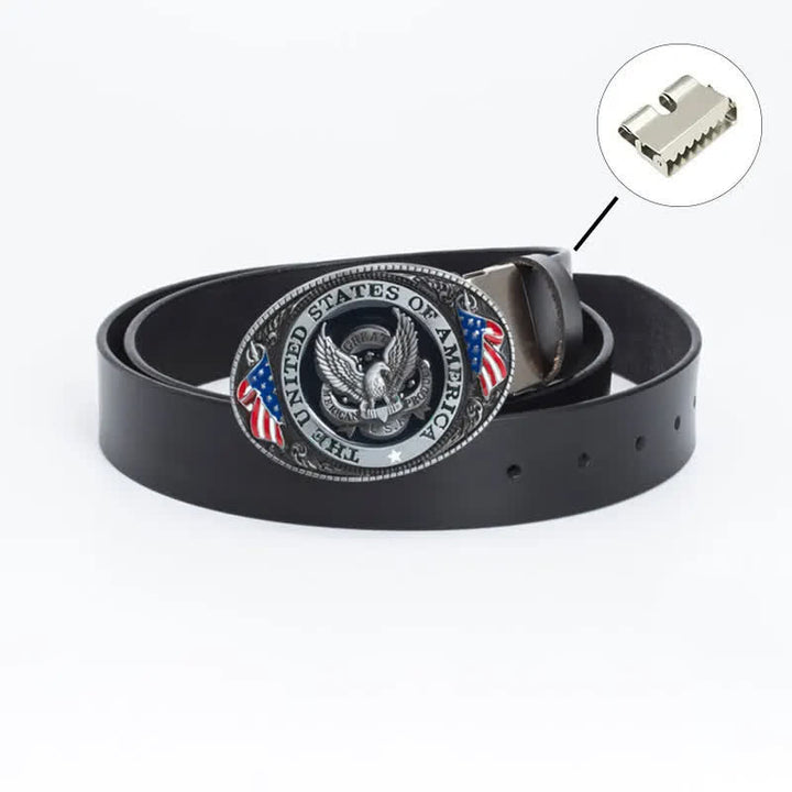 Men's Luxury Eagle American Flag Leather Belt