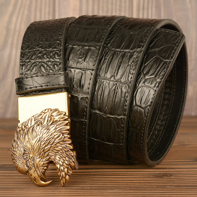 Men's Eagle Head Crocodile Embossed Leather Belt