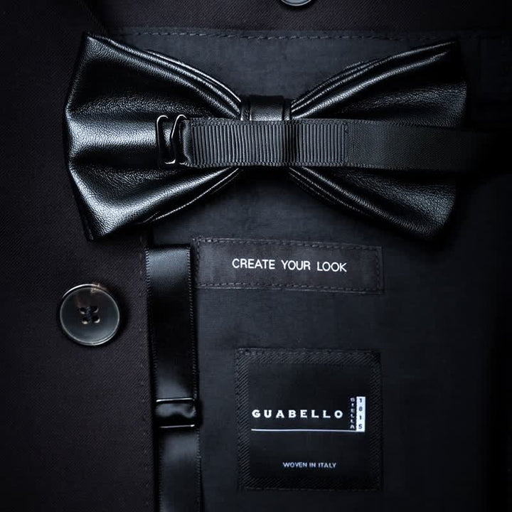 Iridescent Black Feather Bow Tie with Lapel Pin