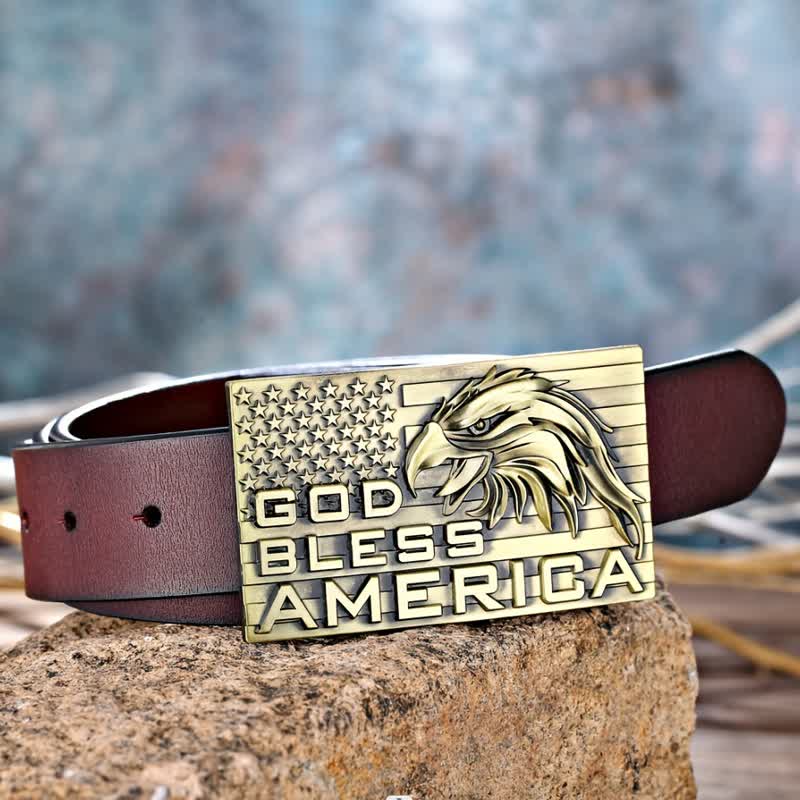 Men's DIY God Bless America Eagle Buckle Leather Belt