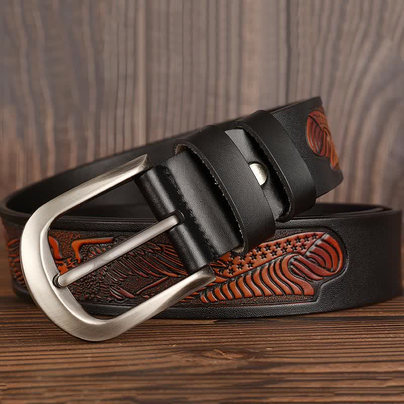 Men's Embossed Eagle Flag Pattern Leather Belt