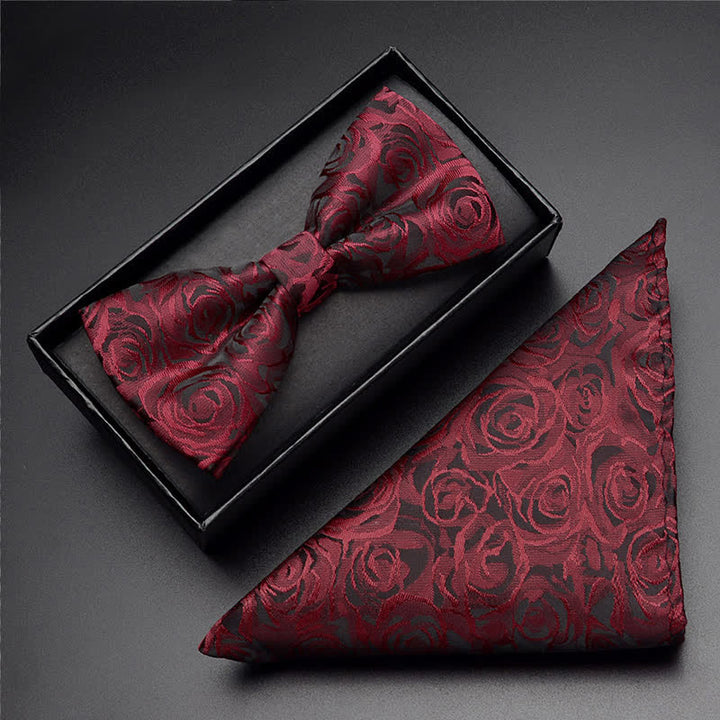 Men's Burgundy Rose Bow Tie Corsage Handkerchief