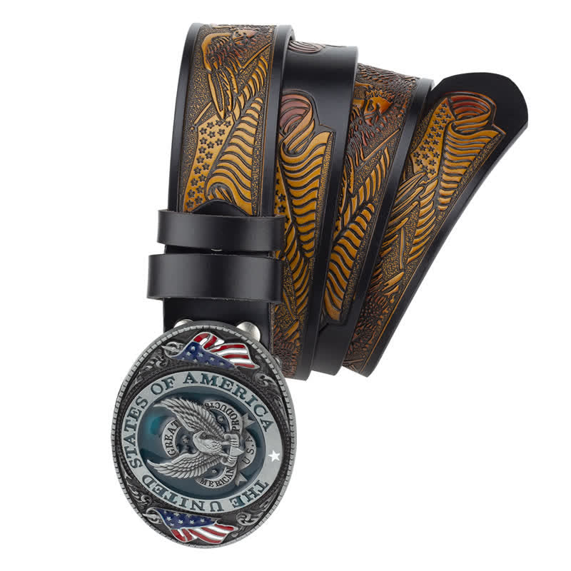 Men's Eagle Spread Wings Patriotic Buckle Leather Belt