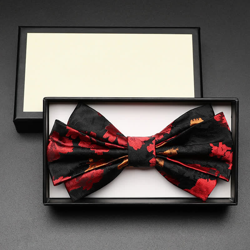 Men's Black & Red Falling Floral Bow Tie