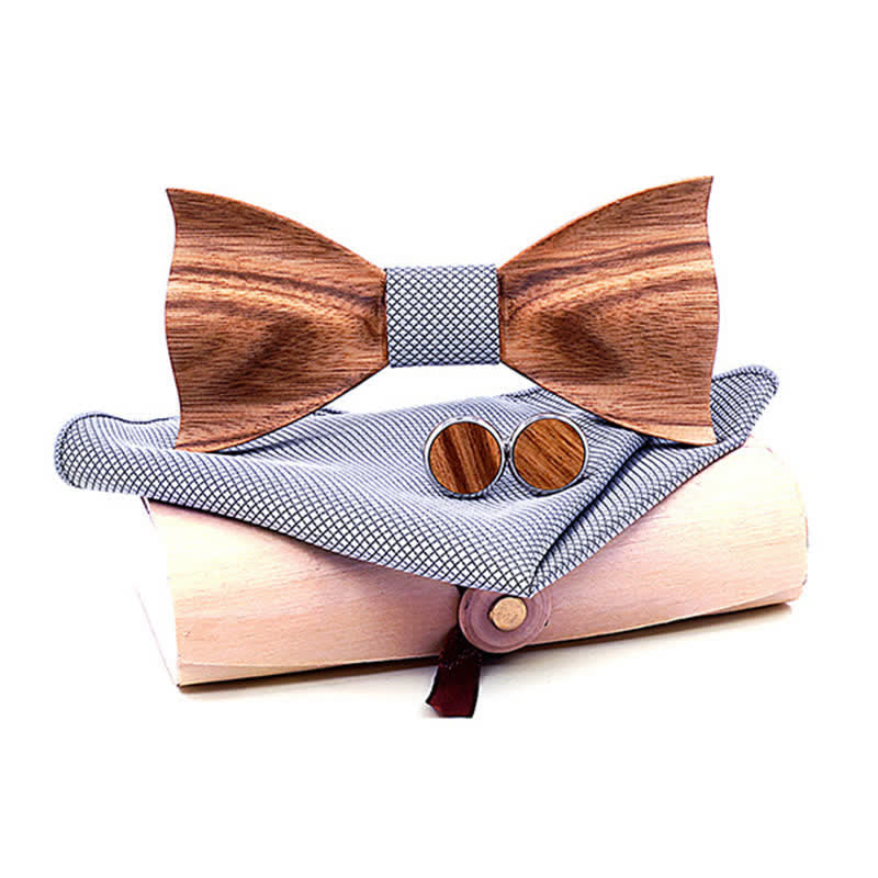 3Pcs Men's Classic Simple Wooden Bow Tie Set