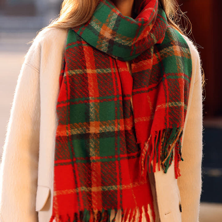 Women's Daily Knit Woven Tartan Checker Scarf