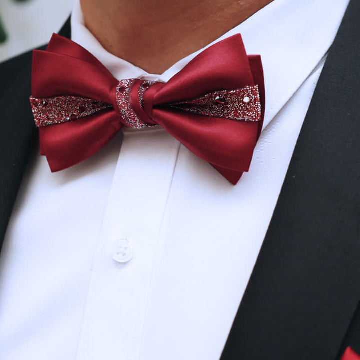 Men's Color of Red Rhinestone Bow Tie Pocket Square