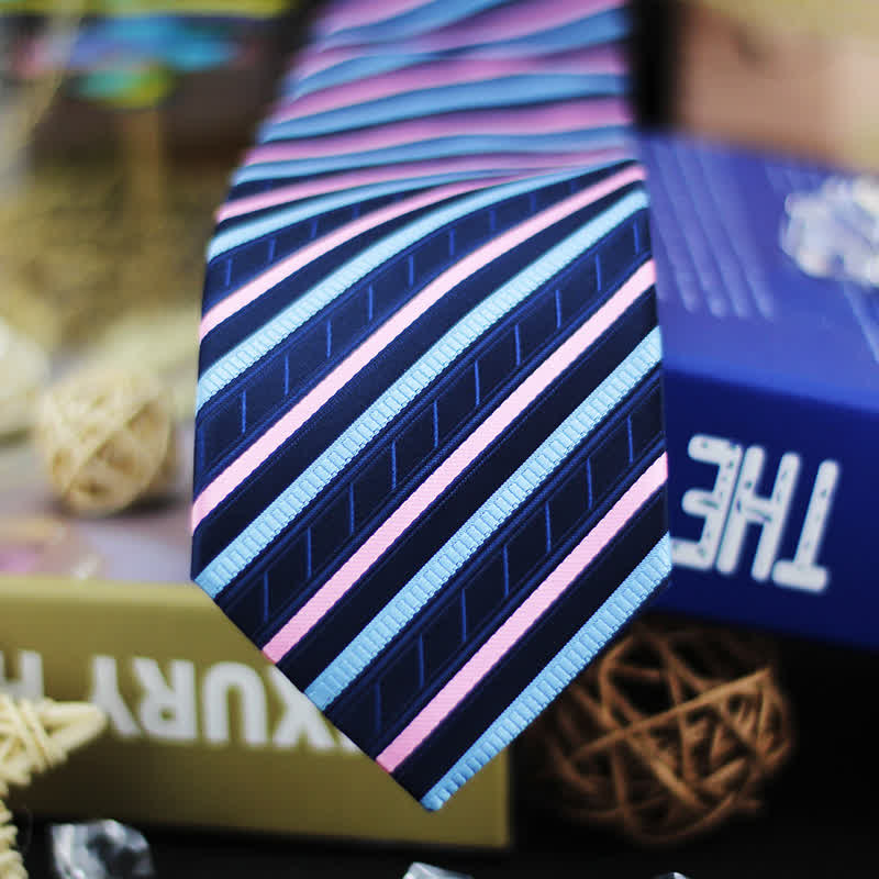 Men's Classic Gradient Blue & Pink Striped Necktie