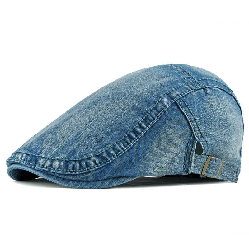 Simple Jean Denim Casquette Beret Cap - Medium Blue - Adjustable (about 21 5/8"-23 5/8") - image 3