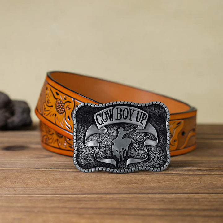 Men's DIY Cowboy Up Rodeo Horse Buckle Leather Belt