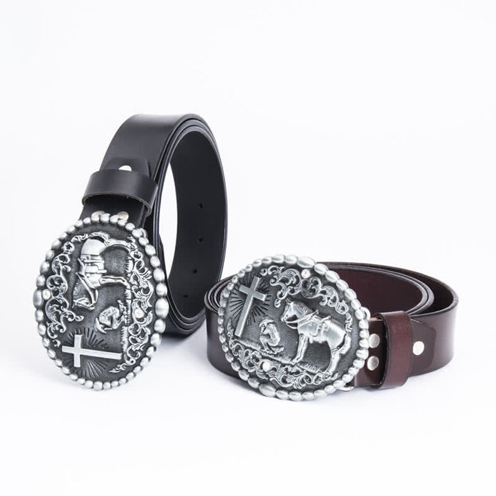 Men's Steed Cross Kneeling Prayer Leather Belt