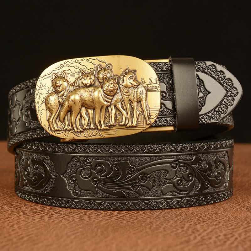 Men's Retro Pack Of Wolves Leather Belt