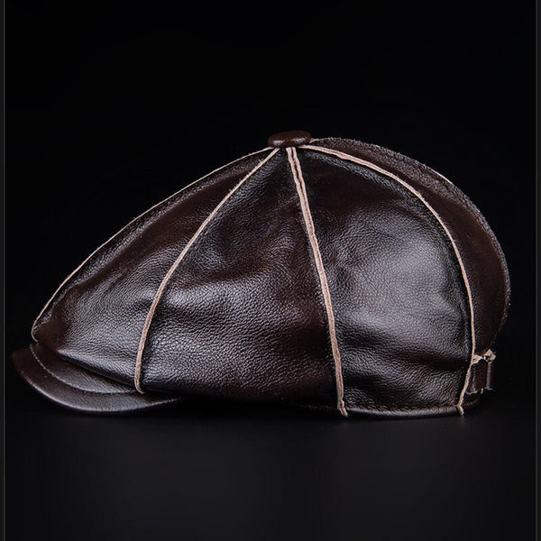 Literary Octagonal Genuine Leather Beret Cap - image 6