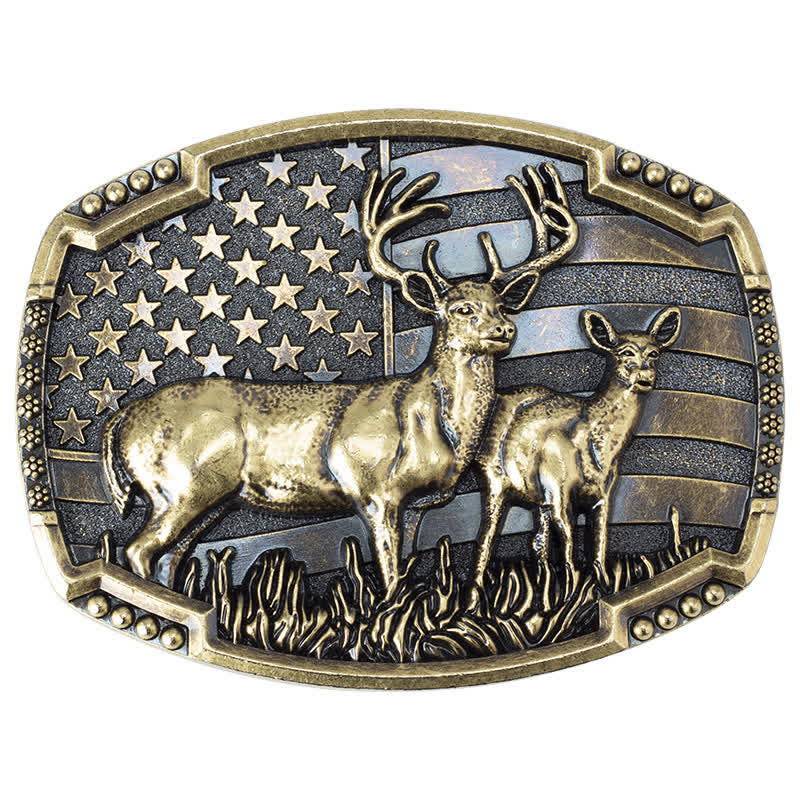 Men's DIY Deer Hunter American Flag Buckle Leather Belt