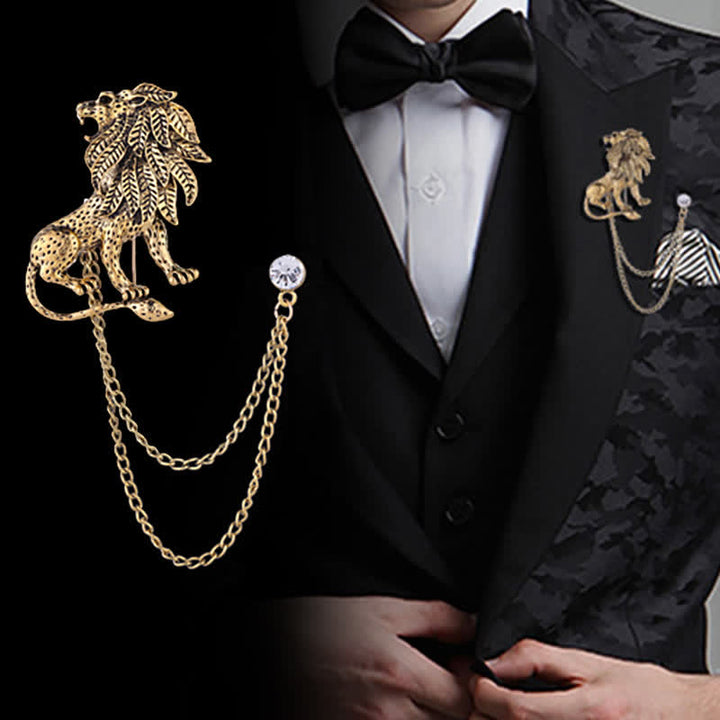 Men's Domineering Lion Chain Brooch