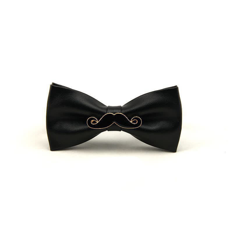 Men's Metal Mustache Leather Bow Tie