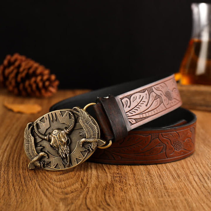 Men's Vintage Bull & Dual Eagles Leather Belt