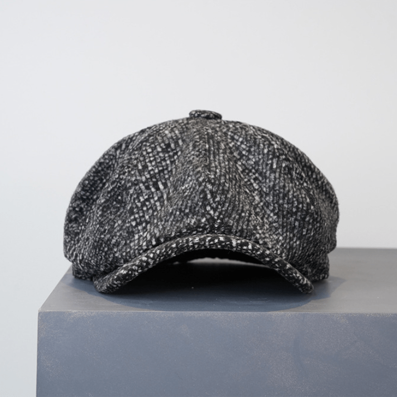 Black Fleck Tweed Newsboy Octagonal Beret Cap