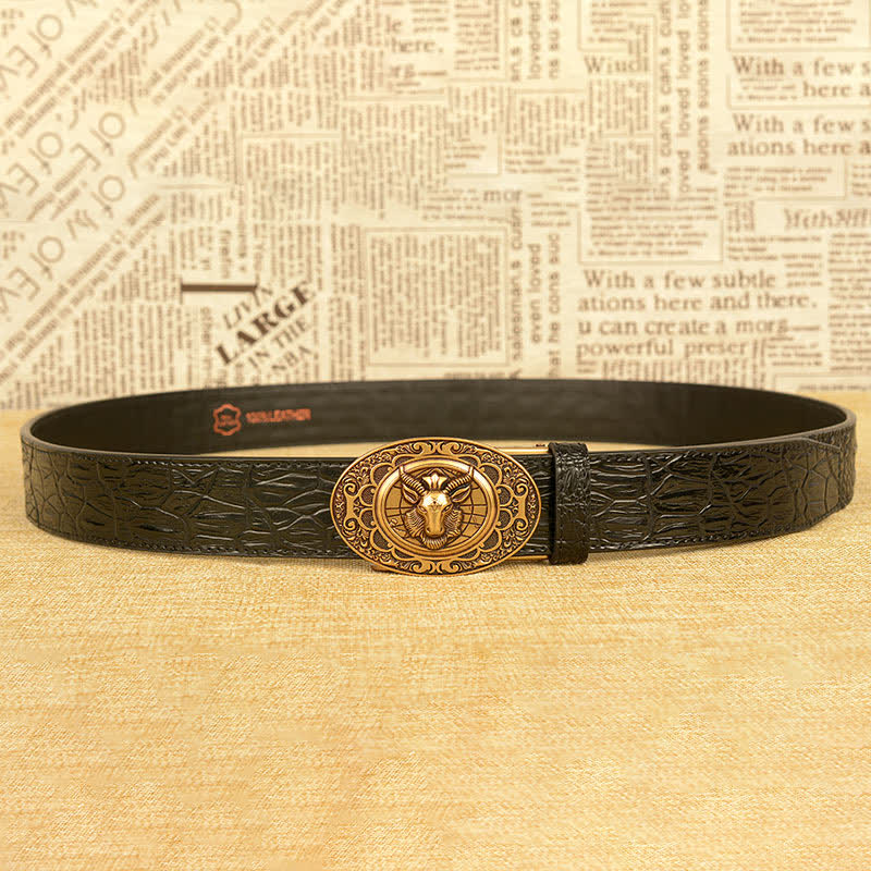 Men's Wild Goat Alligator Pattern Leather Belt