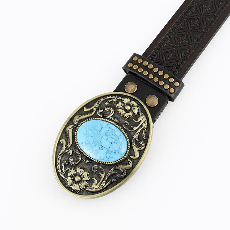 Men's Bohemian Style Oval Turquoise Leather Belt