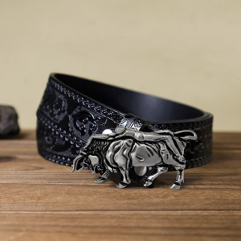 Men's DIY Authentic Silver Bull Buckle Leather Belt