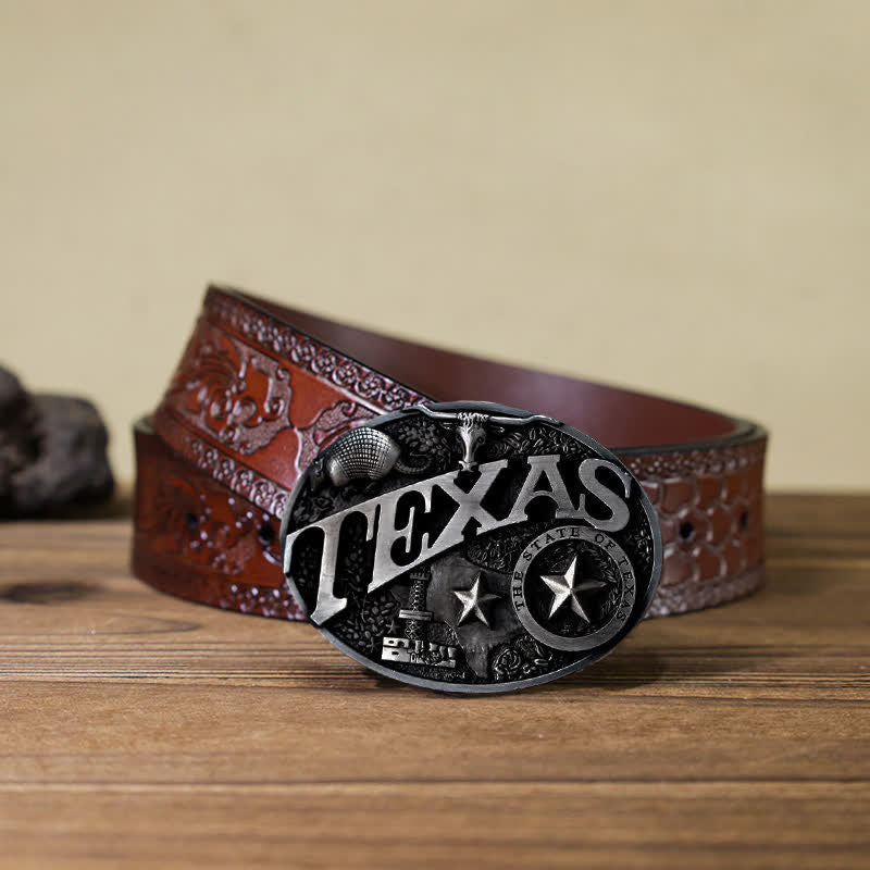 Men's DIY Texas State Heritage Attitude Buckle Leather Belt