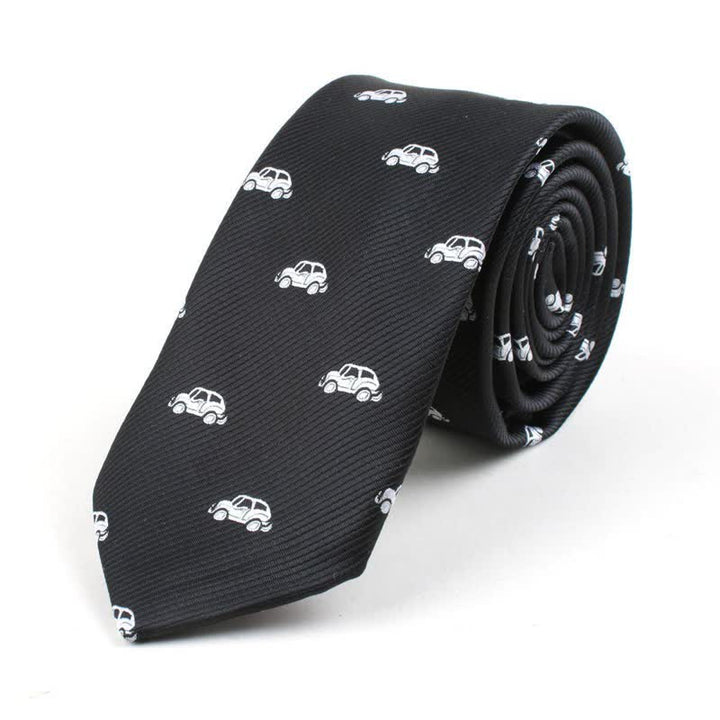 Men's Cute Cartoon Motifs Necktie - Black Car - image 19