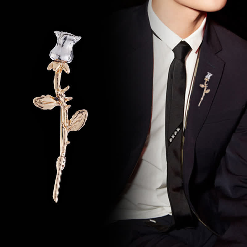 Men's Charming Rose Stem Brooch - image 0